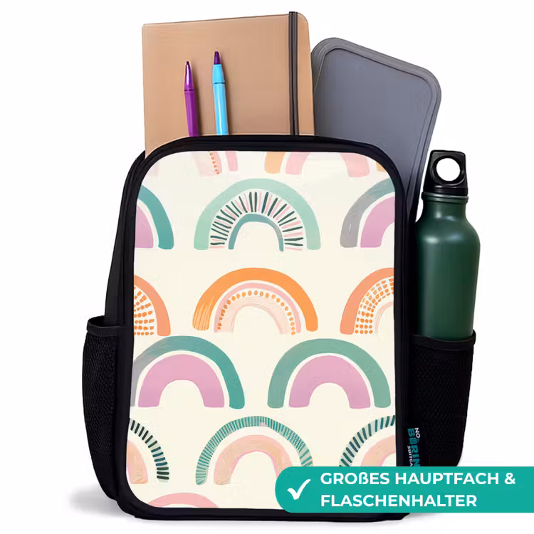 Kinderrucksack - Schwarz - Regenbogen - Pastell - Muster — 8