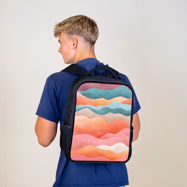 Kinderrucksack - Schwarz - Wellen - Bunt - Abstrakt — 3