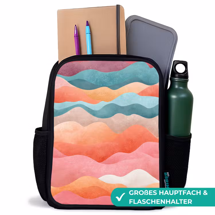 Kinderrucksack - Schwarz - Wellen - Bunt - Abstrakt — 8