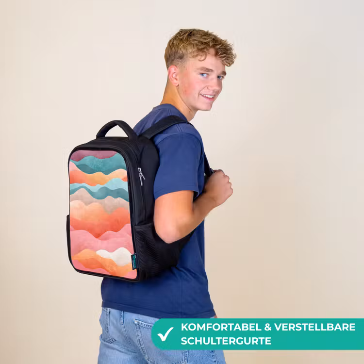 Kinderrucksack - Schwarz - Wellen - Bunt - Abstrakt — 9