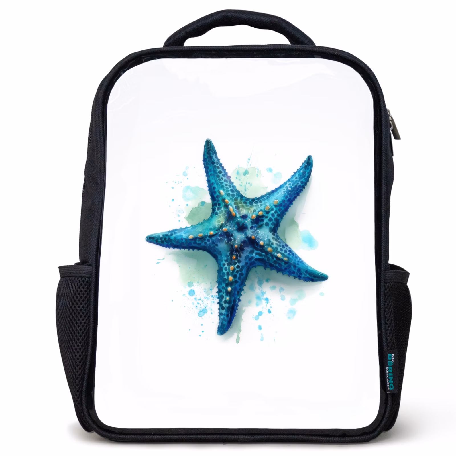 Kinderrucksack - Schwarz - Seesternpracht auf weißer Leinwand — 1