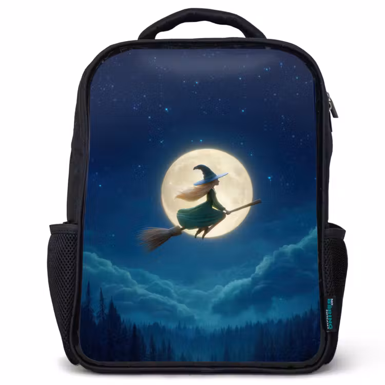 Kinderrucksack - Schwarz - Magischer Nachtflug der Hexe vor Vollmond — 1