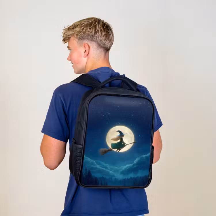Kinderrucksack - Schwarz - Magischer Nachtflug der Hexe vor Vollmond — 3