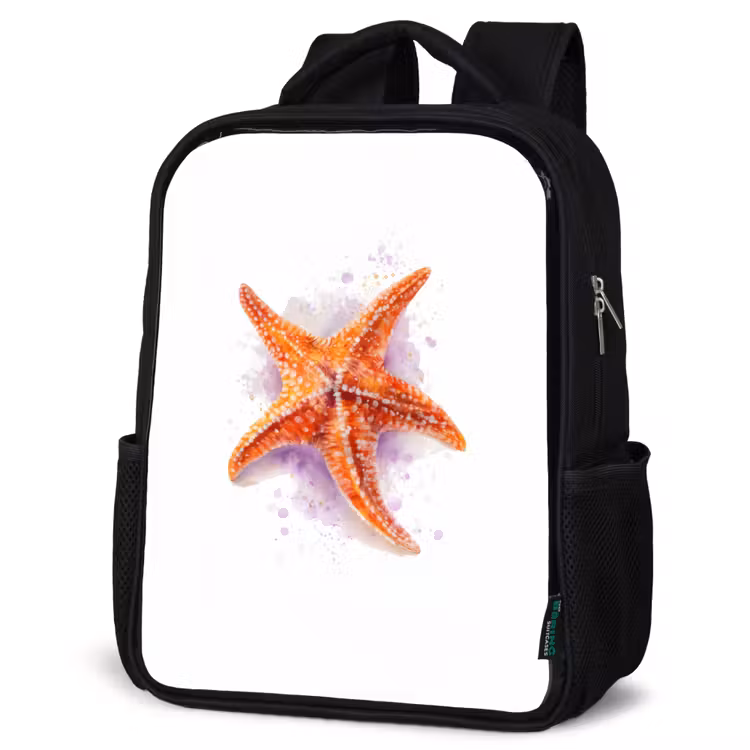 Kinderrucksack - Schwarz - Orangefarbenes Meeresjuwel in Aquarell — 4