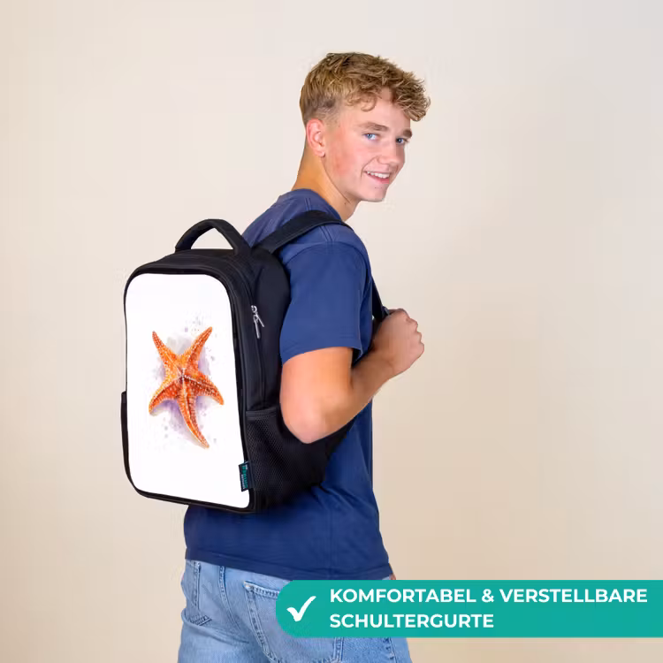 Kinderrucksack - Schwarz - Orangefarbenes Meeresjuwel in Aquarell — 9