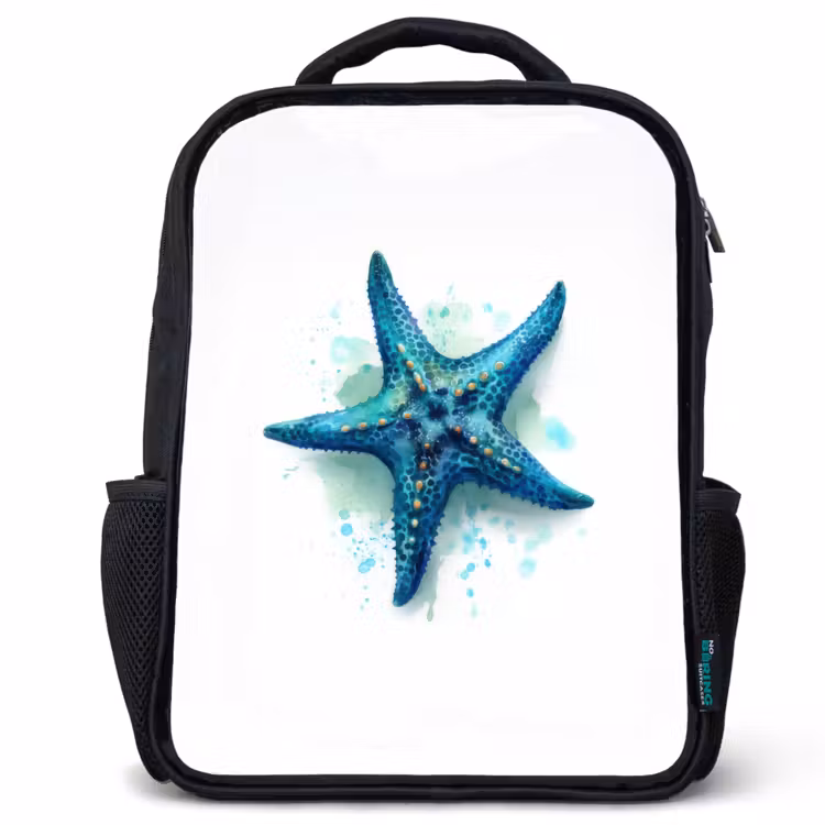 Kinderrucksack - Schwarz - Seesternpracht auf weißer Leinwand — 1