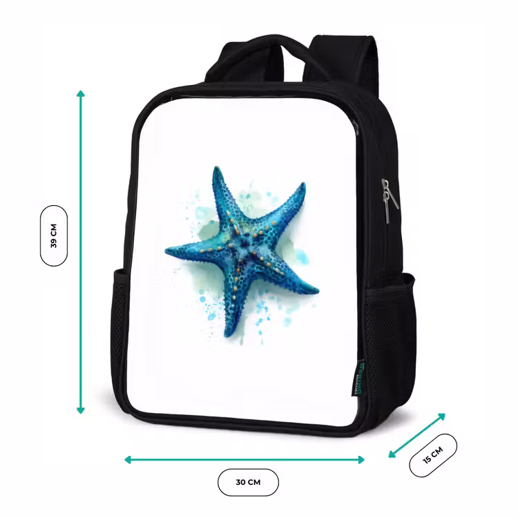 Kinderrucksack - Schwarz - Seesternpracht auf weißer Leinwand — 6