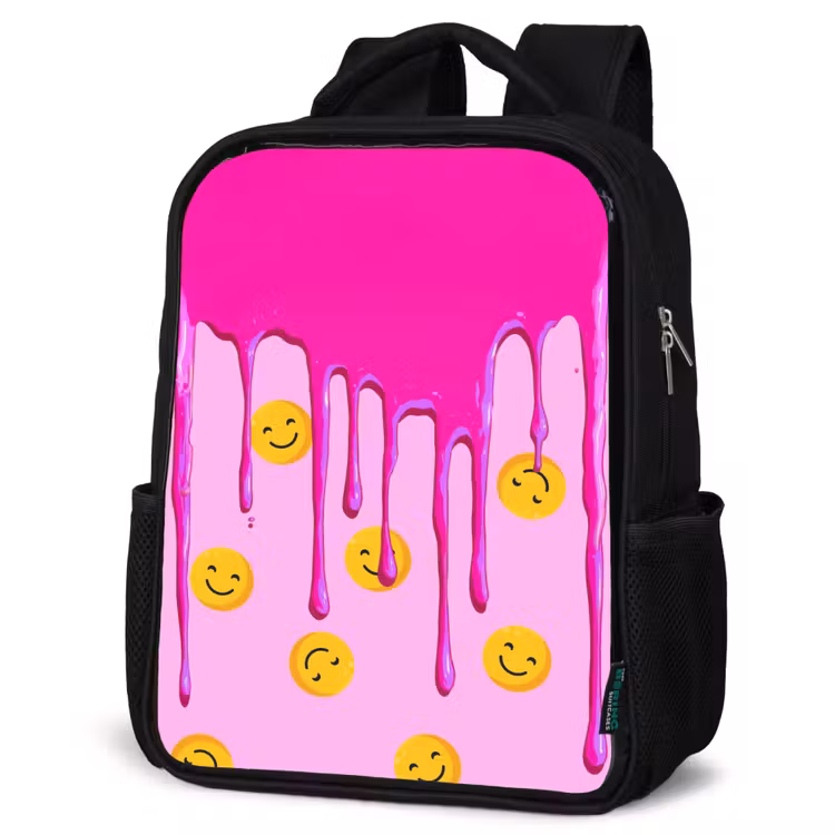 Kinderrucksack - Schwarz - Smiley-Regen unter rosa Glasur — 4