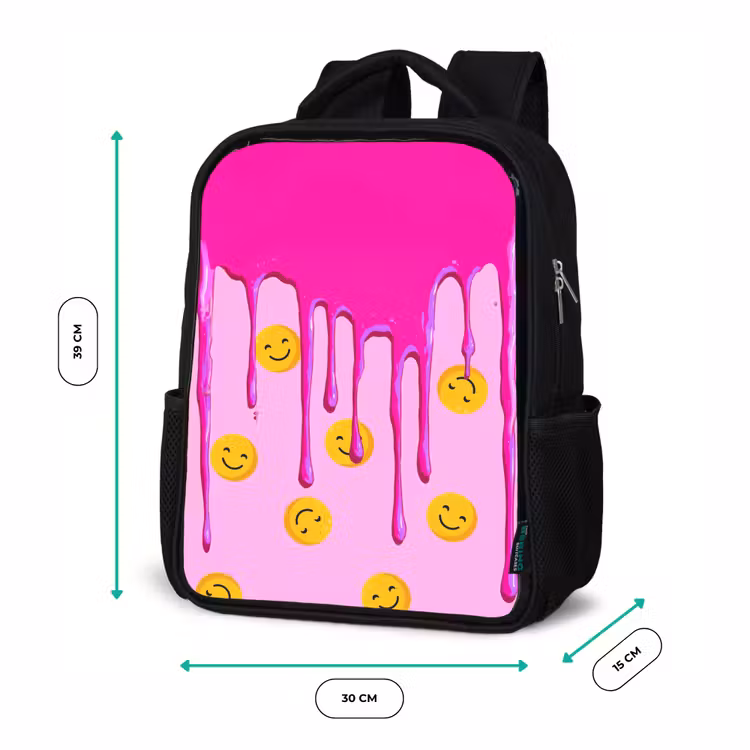 Kinderrucksack - Schwarz - Smiley-Regen unter rosa Glasur — 6