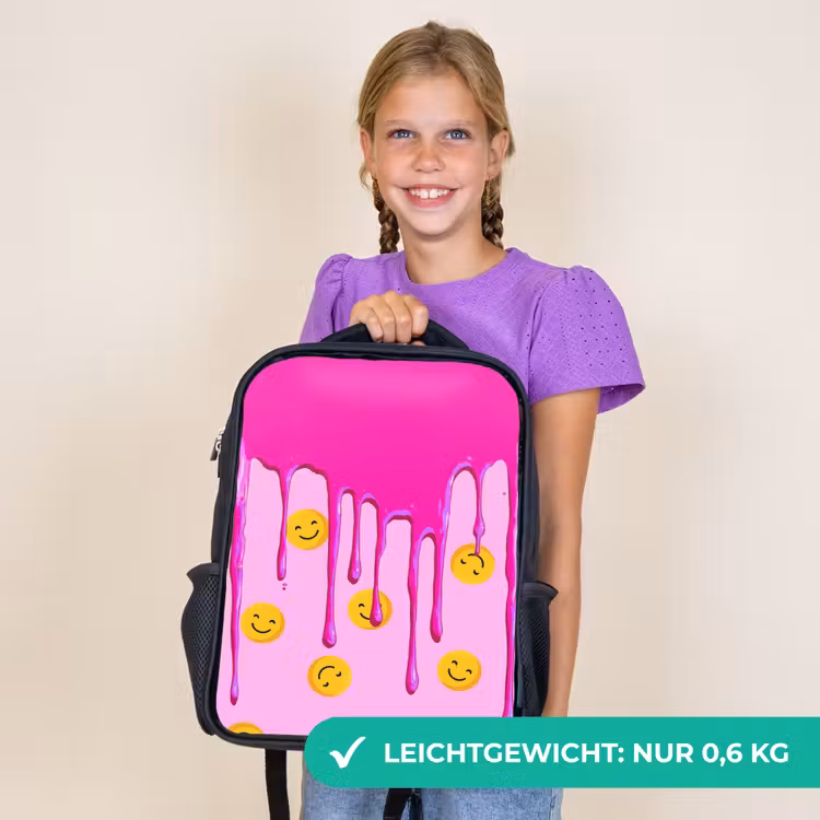 Kinderrucksack - Schwarz - Smiley-Regen unter rosa Glasur — 7