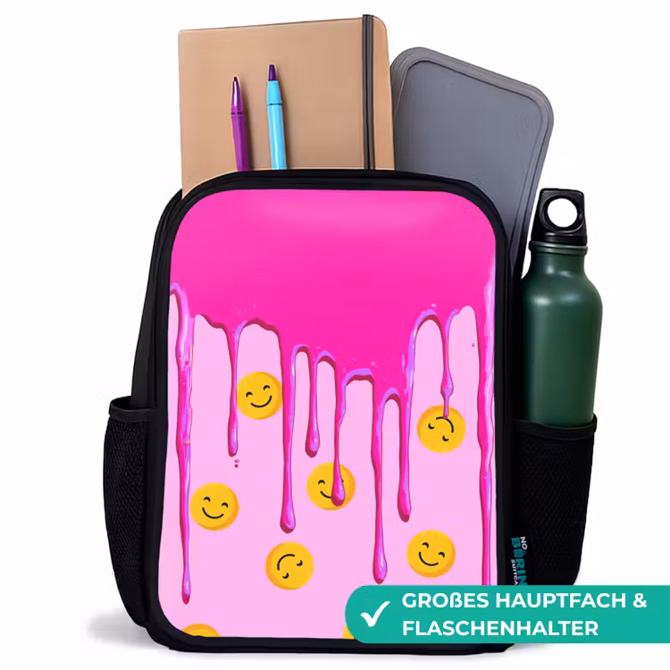 Kinderrucksack - Schwarz - Smiley-Regen unter rosa Glasur — 8