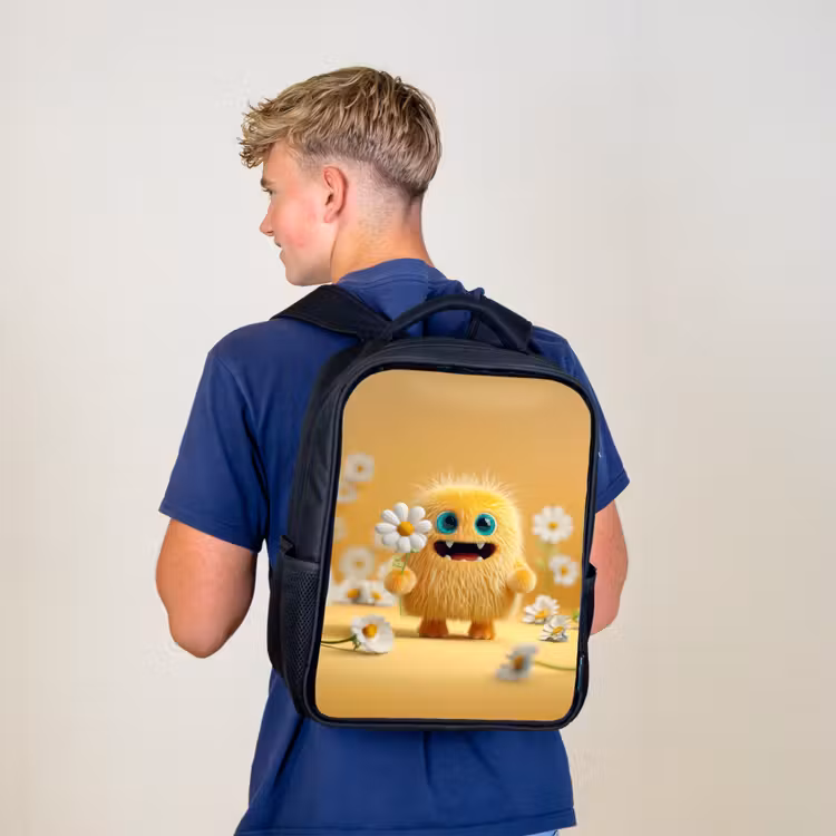 Kinderrucksack - Schwarz - Sonnenumarmung mit Gänseblümchen — 3
