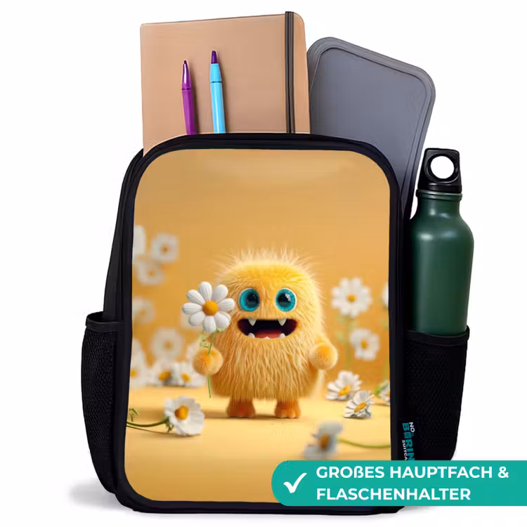 Kinderrucksack - Schwarz - Sonnenumarmung mit Gänseblümchen — 8