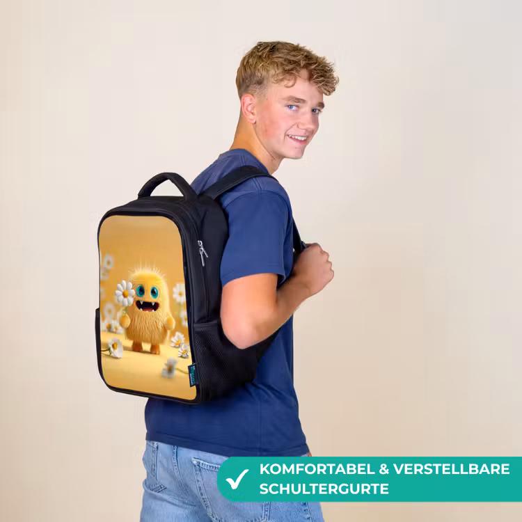 Kinderrucksack - Schwarz - Sonnenumarmung mit Gänseblümchen — 9