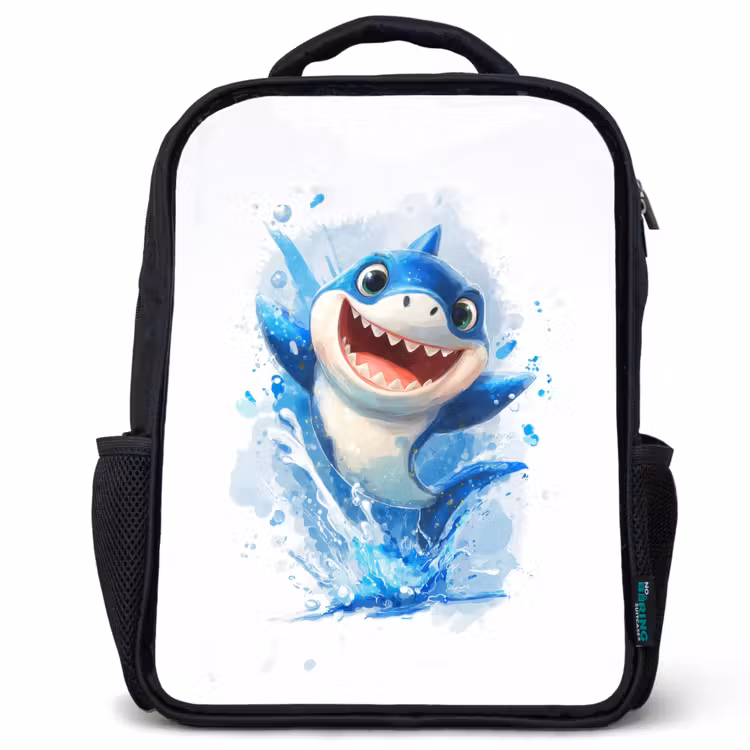 Kinderrucksack - Schwarz - Springender Hai voller Begeisterung — 1