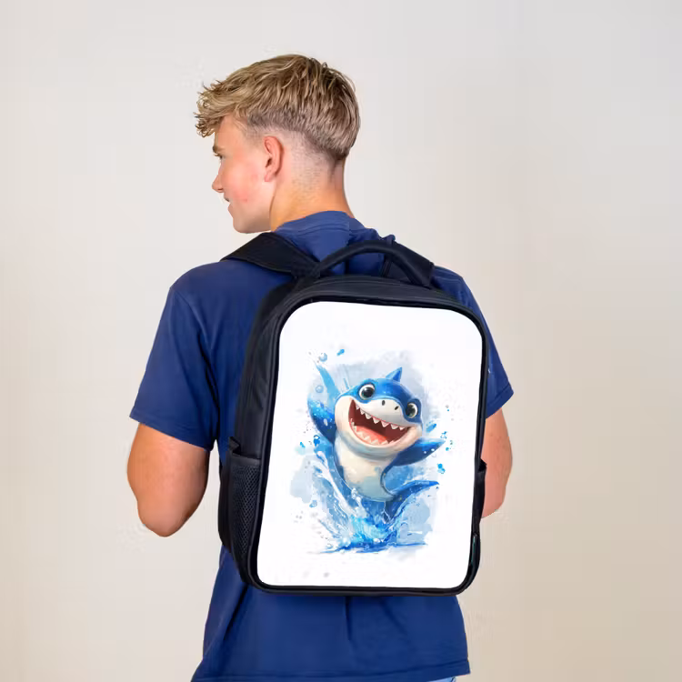 Kinderrucksack - Schwarz - Springender Hai voller Begeisterung — 3