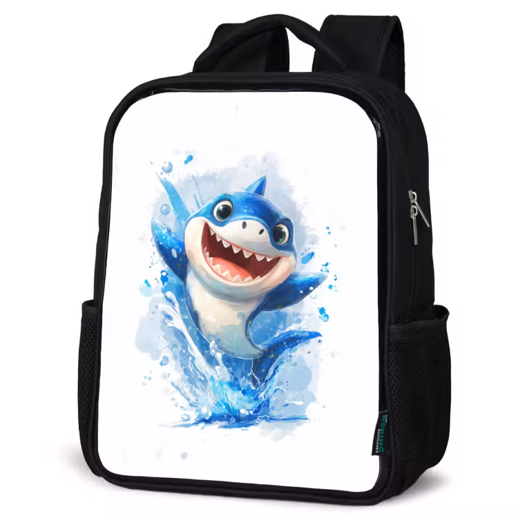 Kinderrucksack - Schwarz - Springender Hai voller Begeisterung — 4