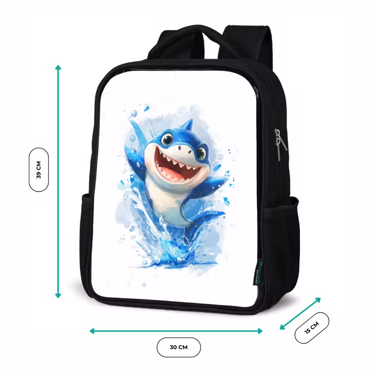 Kinderrucksack - Schwarz - Springender Hai voller Begeisterung — 6