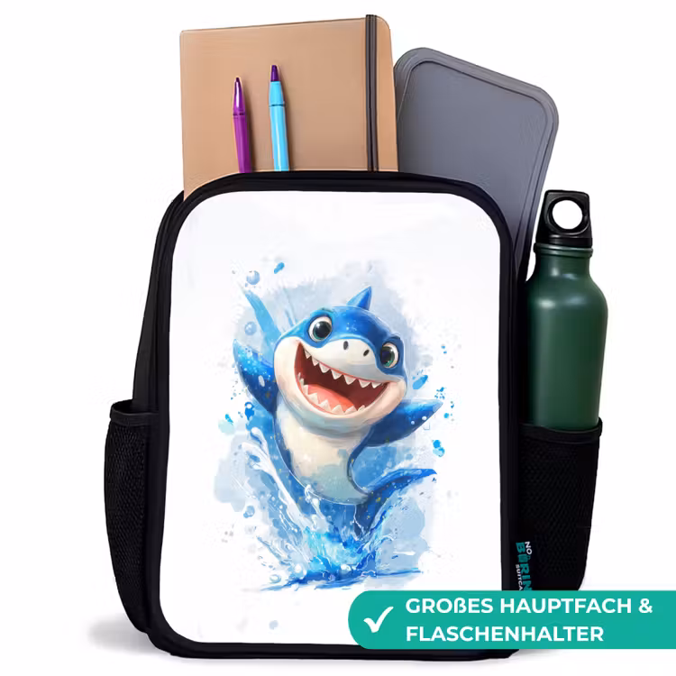Kinderrucksack - Schwarz - Springender Hai voller Begeisterung — 8