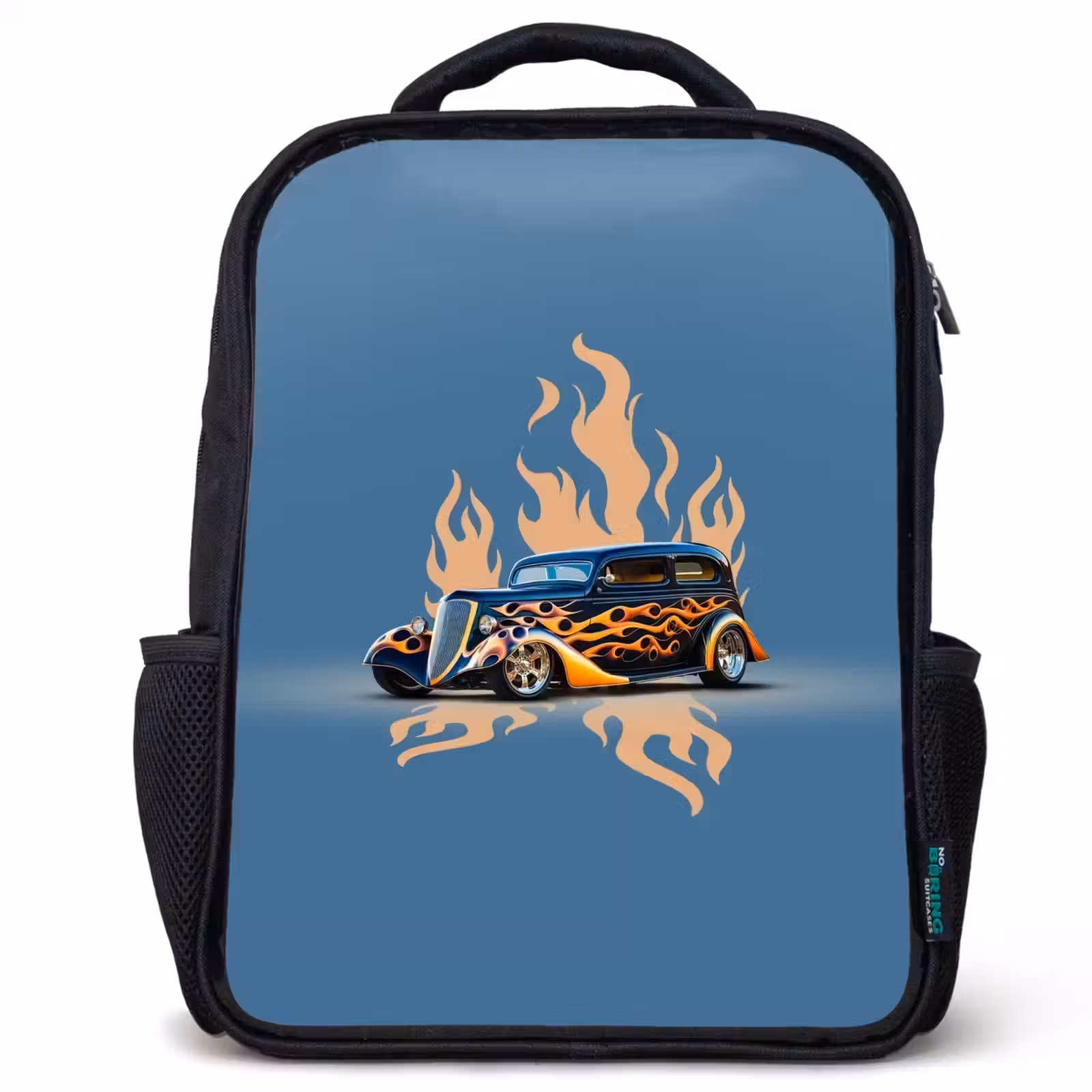 Kinderrucksack - Schwarz - Schwarzes Auto mit beigen Flammen — 1