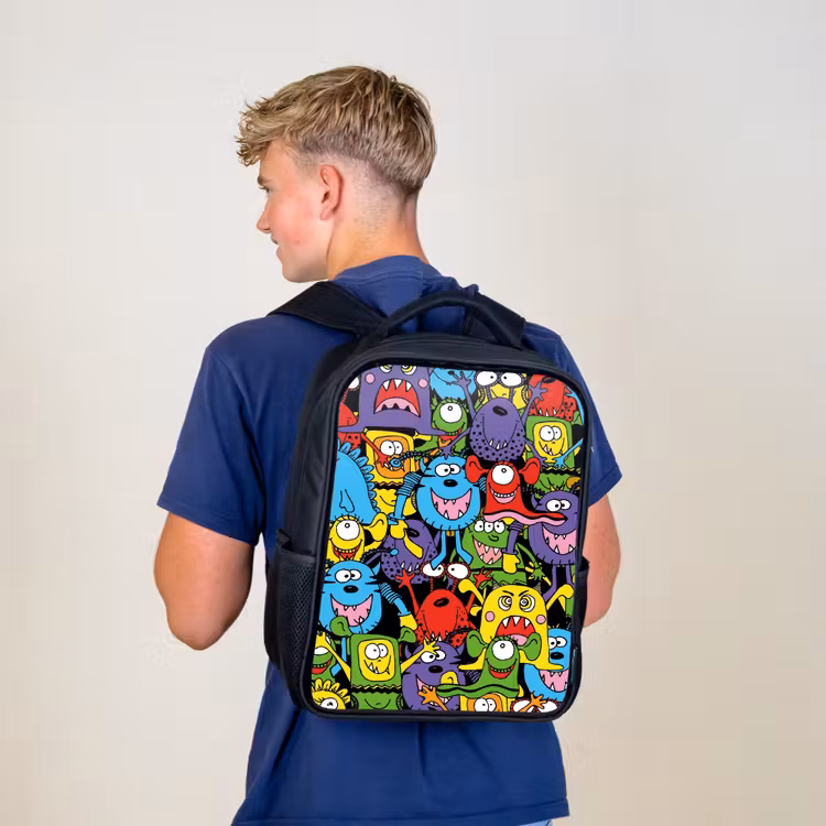 Kinderrucksack - Schwarz - Monster mit leuchtenden Farben — 3