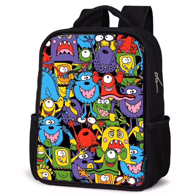 Kinderrucksack - Schwarz - Monster mit leuchtenden Farben — 4