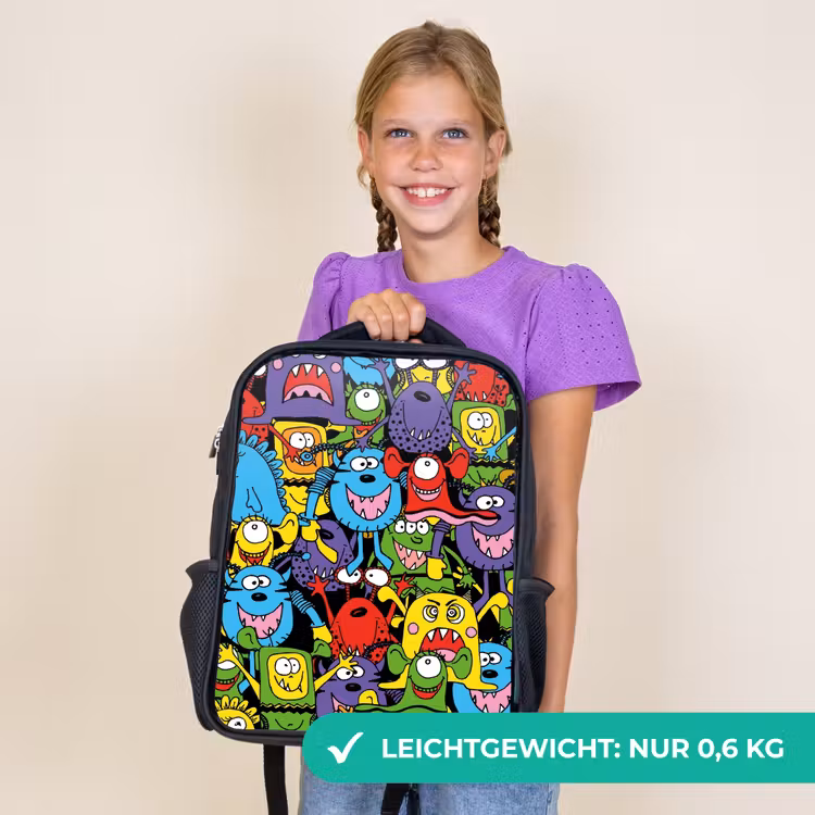 Kinderrucksack - Schwarz - Monster mit leuchtenden Farben — 7