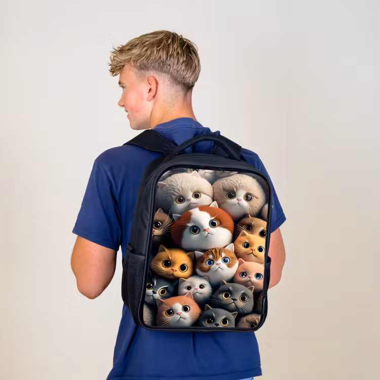 Kinderrucksack - Schwarz - Orangefarbene Katzen — 3