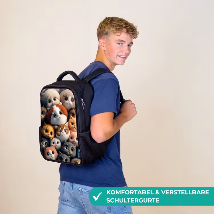 Kinderrucksack - Schwarz - Orangefarbene Katzen — 9