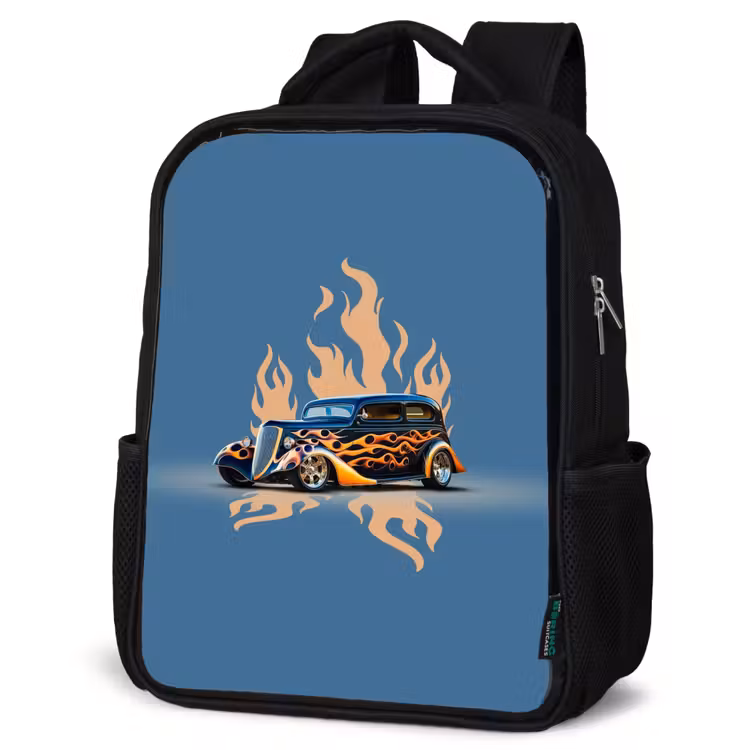Kinderrucksack - Schwarz - Schwarzes Auto mit beigen Flammen — 4