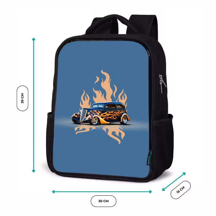 Kinderrucksack - Schwarz - Schwarzes Auto mit beigen Flammen — 6