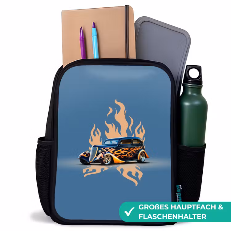 Kinderrucksack - Schwarz - Schwarzes Auto mit beigen Flammen — 8