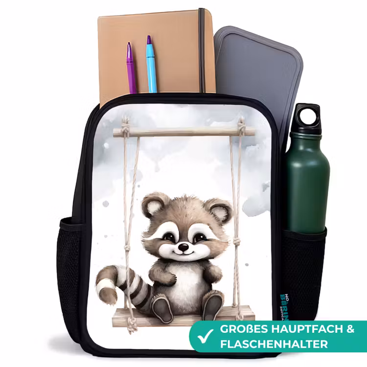Kinderrucksack - Schwarz - Waschbär - Tier - Kinder — 8