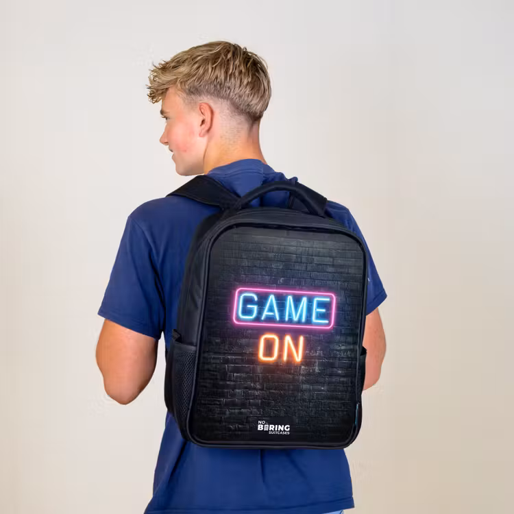 Kinderrucksack - Schwarz - Spiel - Buchstaben - Neon — 3