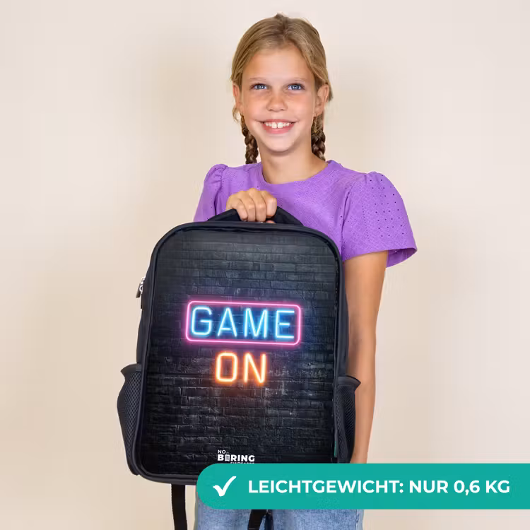 Kinderrucksack - Schwarz - Spiel - Buchstaben - Neon — 7