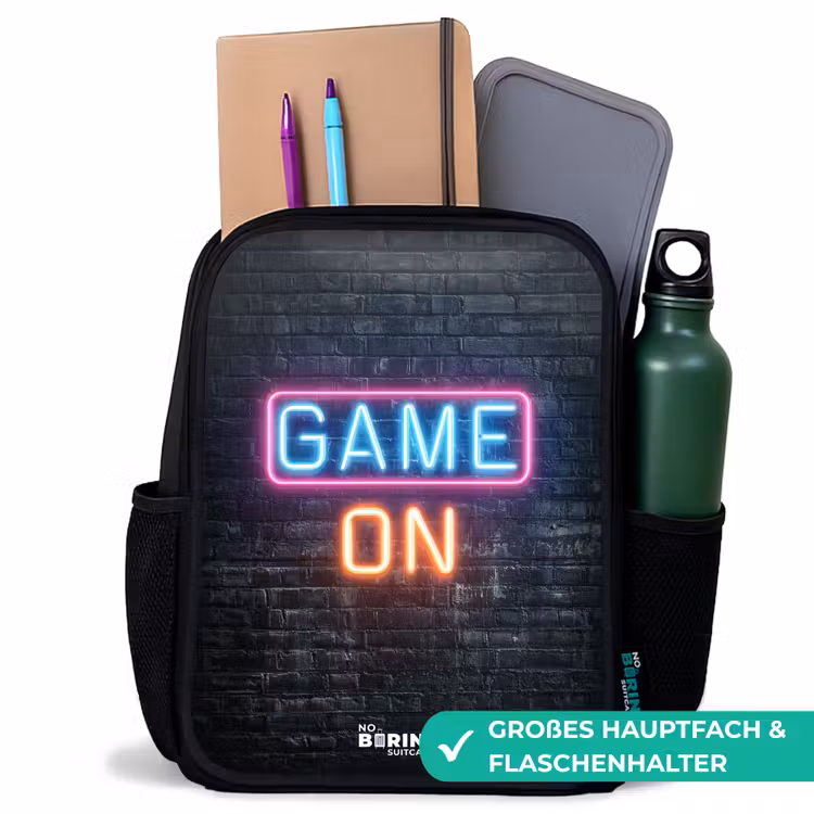 Kinderrucksack - Schwarz - Spiel - Buchstaben - Neon — 8