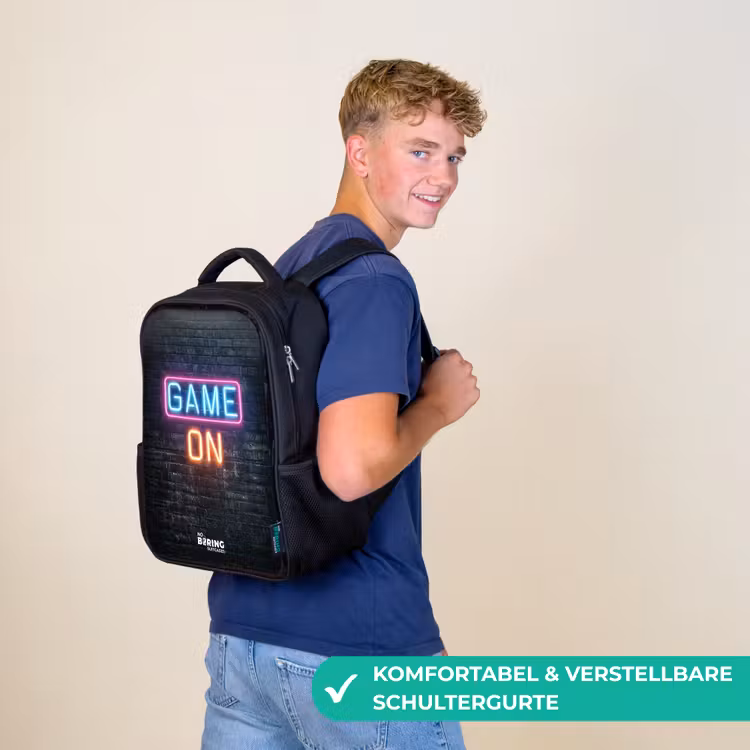 Kinderrucksack - Schwarz - Spiel - Buchstaben - Neon — 9