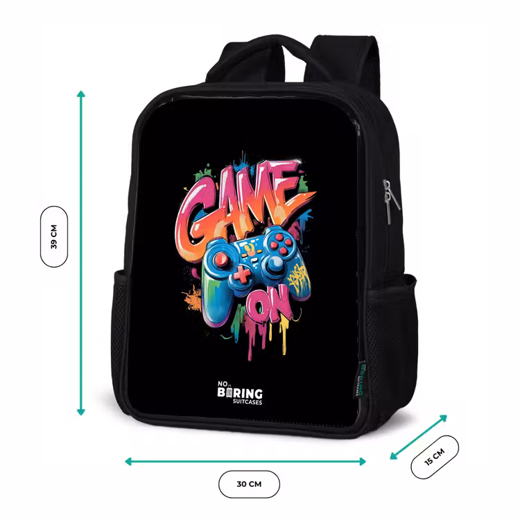 Kinderrucksack - Schwarz - Spiel - Controller - Graffiti - Neon — 6