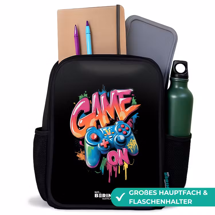 Kinderrucksack - Schwarz - Spiel - Controller - Graffiti - Neon — 8