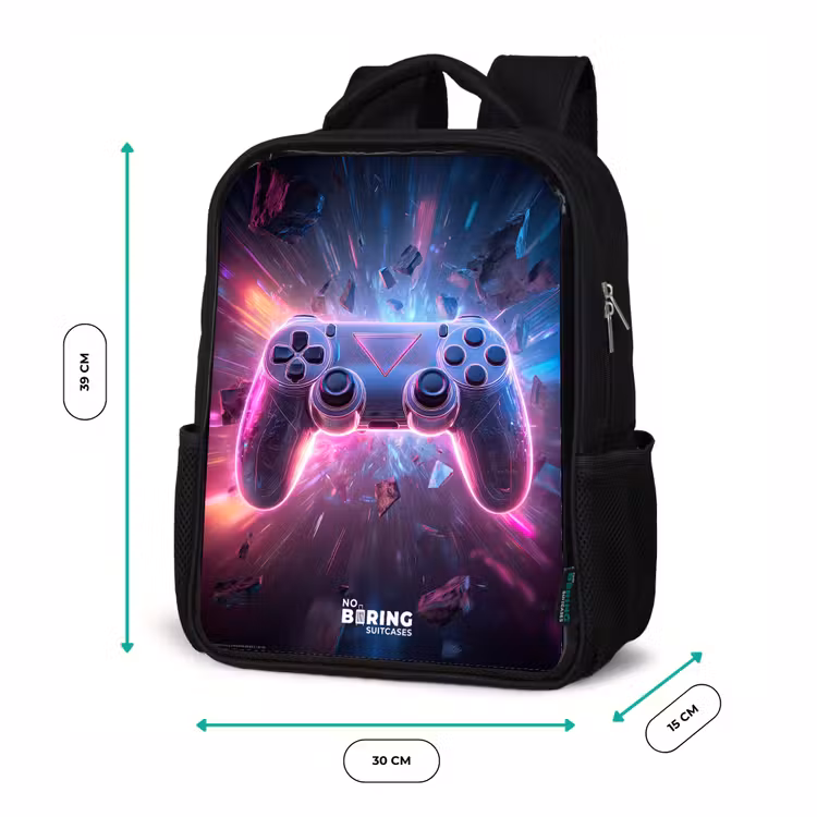 Kinderrucksack - Schwarz - Spiel - Controller - Neon — 6