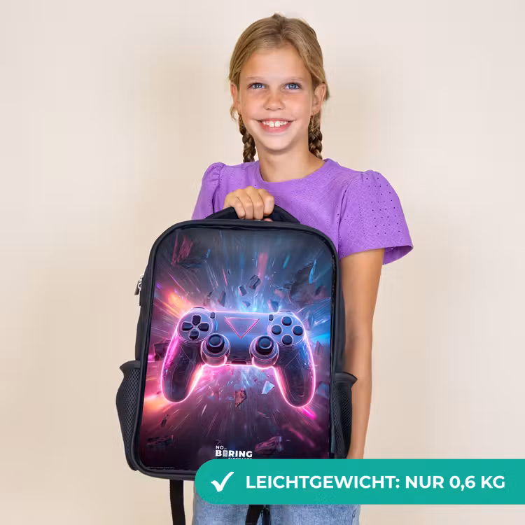 Kinderrucksack - Schwarz - Spiel - Controller - Neon — 7