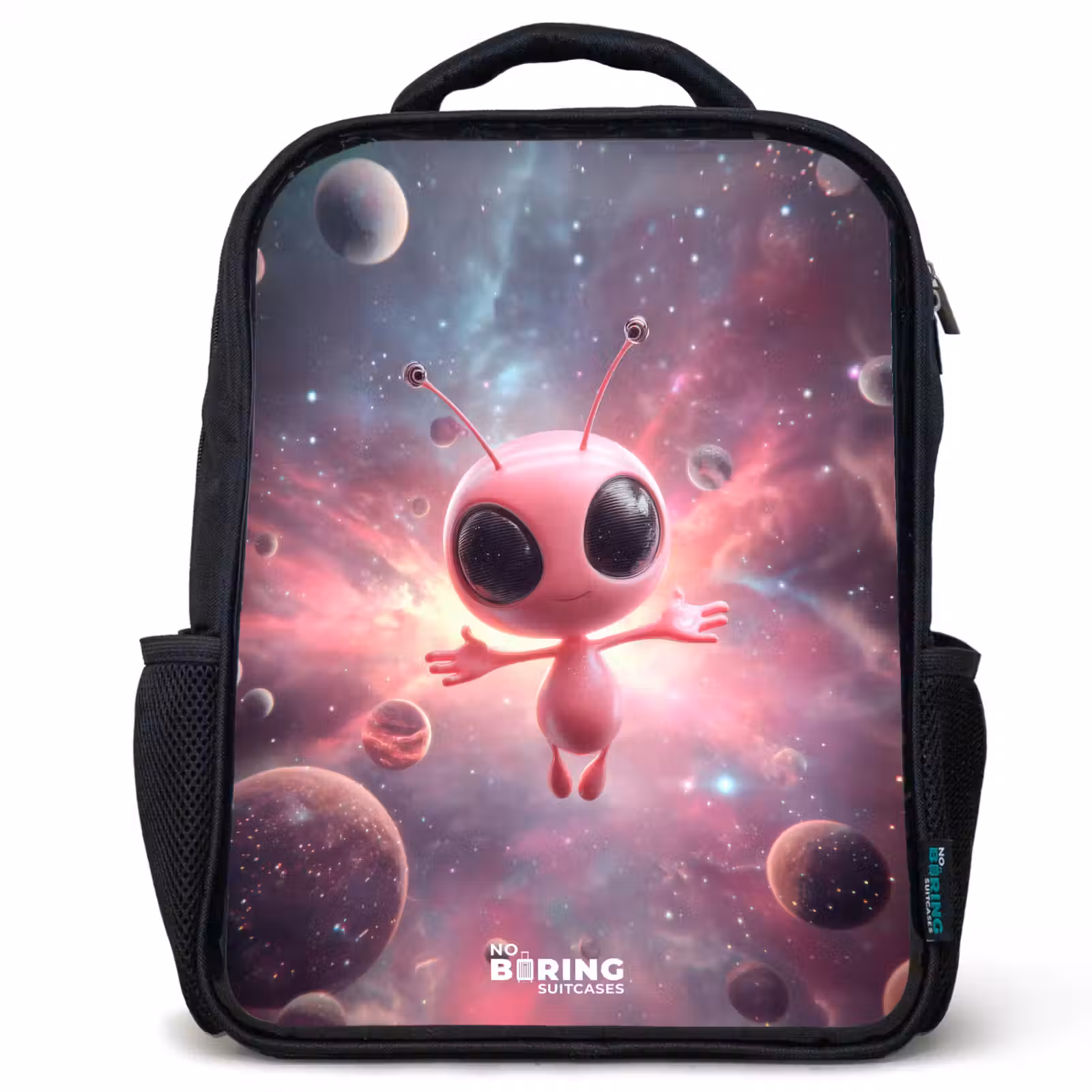 Kinderrucksack - Schwarz - Rosa Alien im Sternennebel — 1