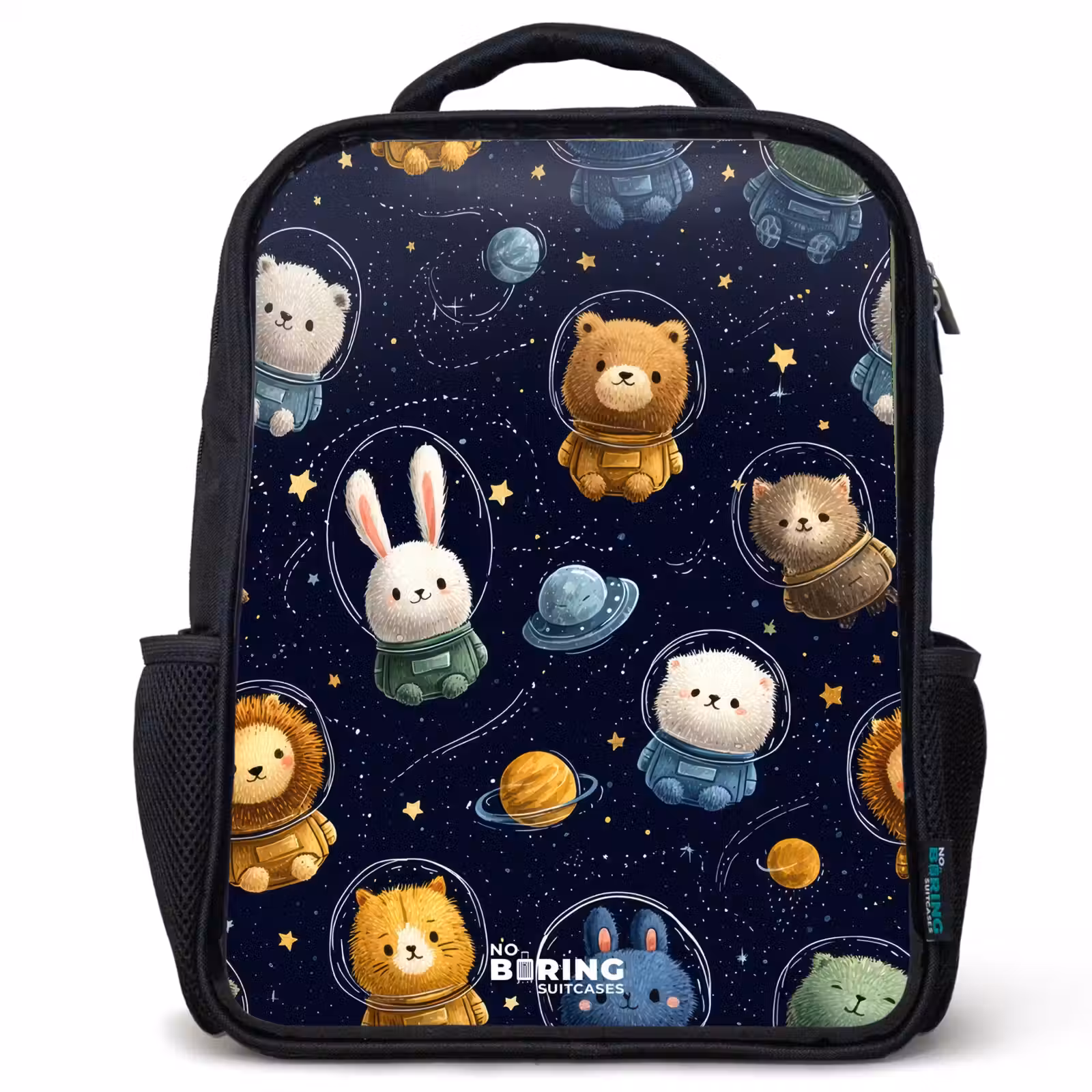 Kinderrucksack - Schwarz - Tiere - Astronaut - Planeten - Sterne — 1