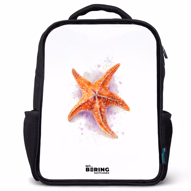 Kinderrucksack - Schwarz - Orange Seestern Illustration — 1
