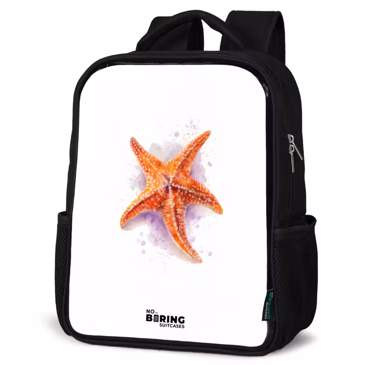 Kinderrucksack - Schwarz - Orange Seestern Illustration — 4