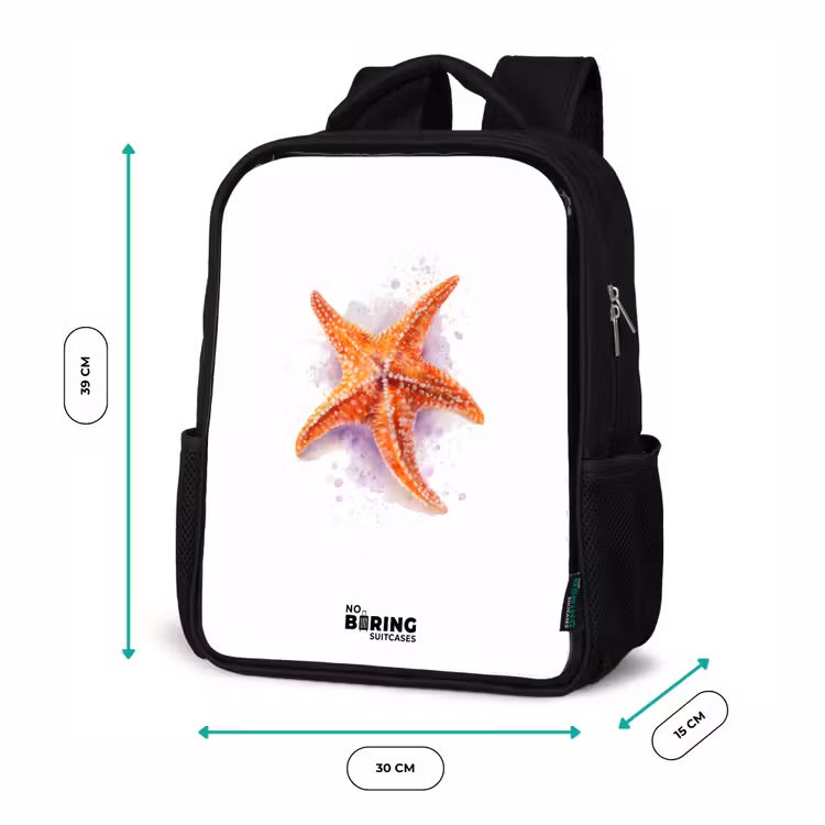 Kinderrucksack - Schwarz - Orange Seestern Illustration — 6