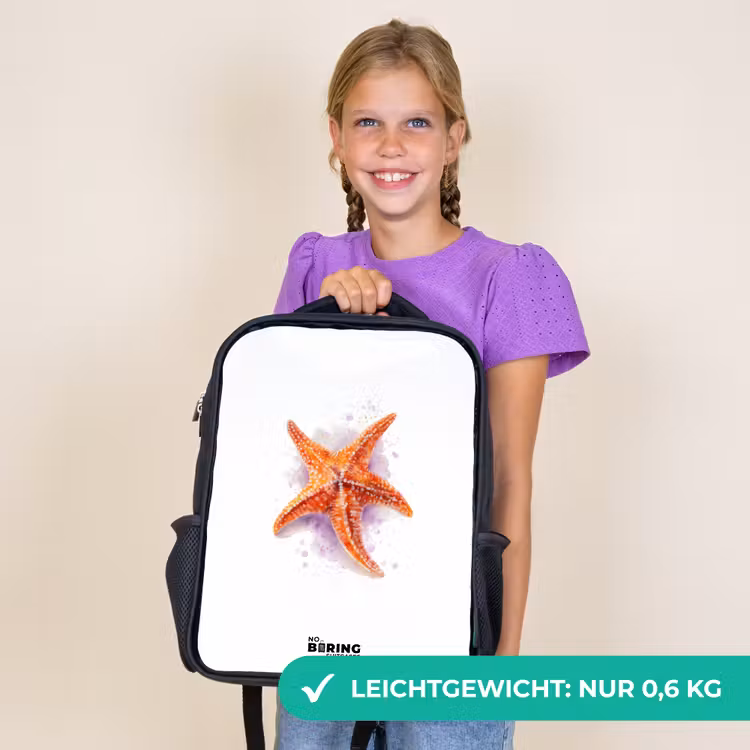 Kinderrucksack - Schwarz - Orange Seestern Illustration — 7