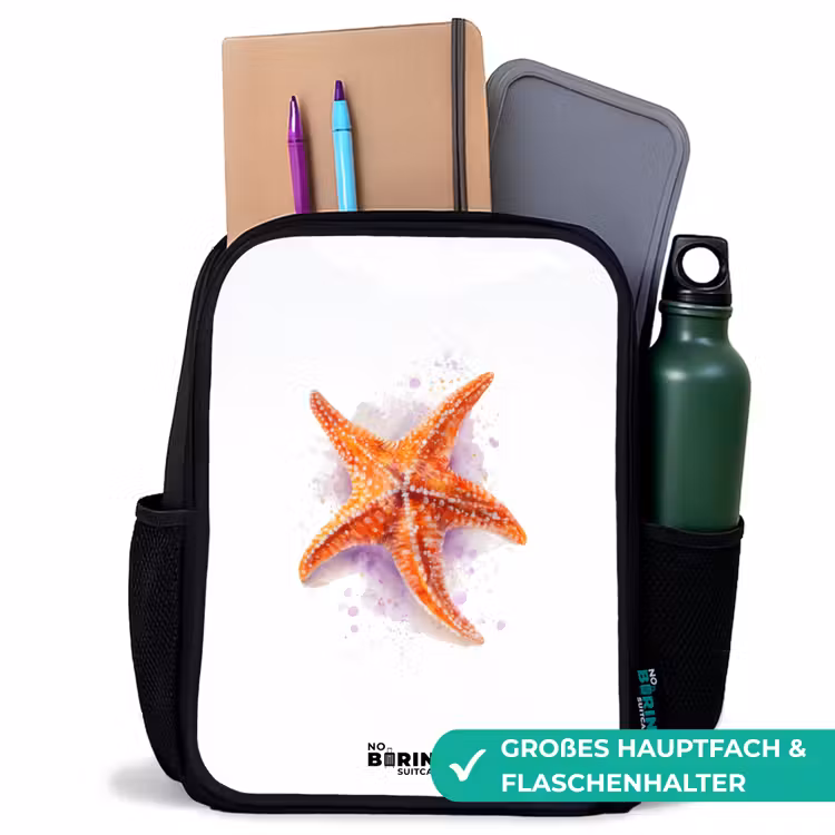 Kinderrucksack - Schwarz - Orange Seestern Illustration — 8
