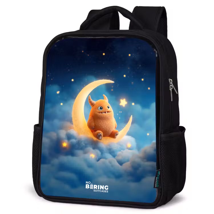 Kinderrucksack - Schwarz - Orangefarbenes Ungeheuer auf Mondsichel — 4