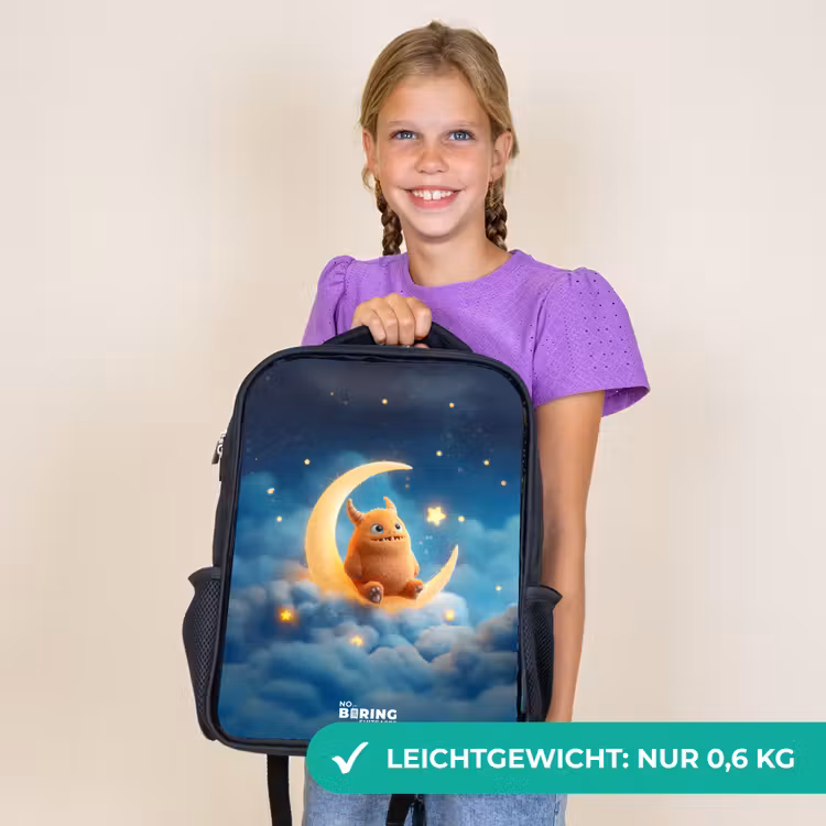 Kinderrucksack - Schwarz - Orangefarbenes Ungeheuer auf Mondsichel — 7